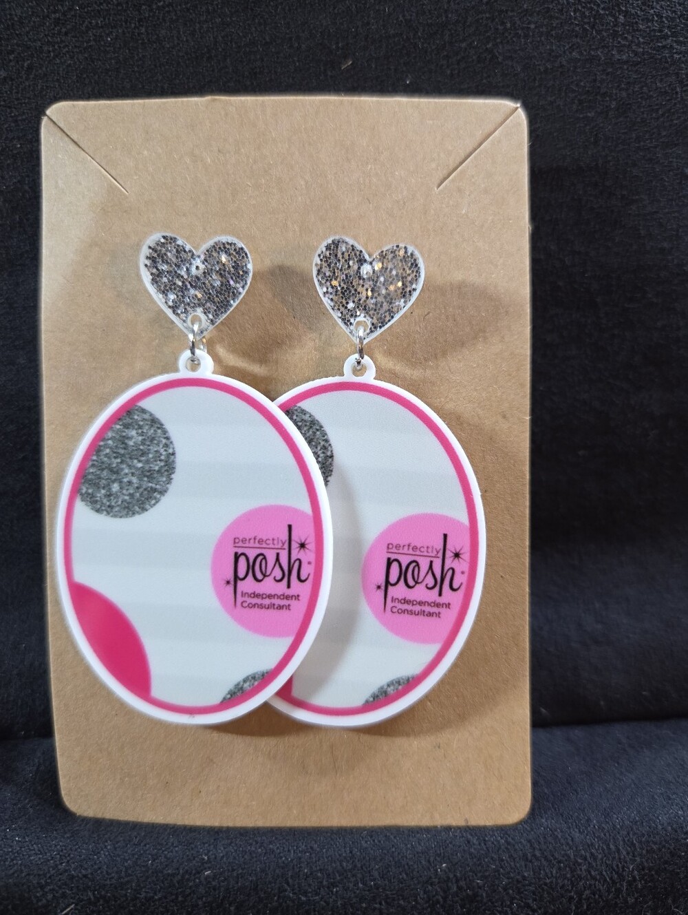Perfectly Posh Hot Pink & Silver Glitter Heart Drop Earrings